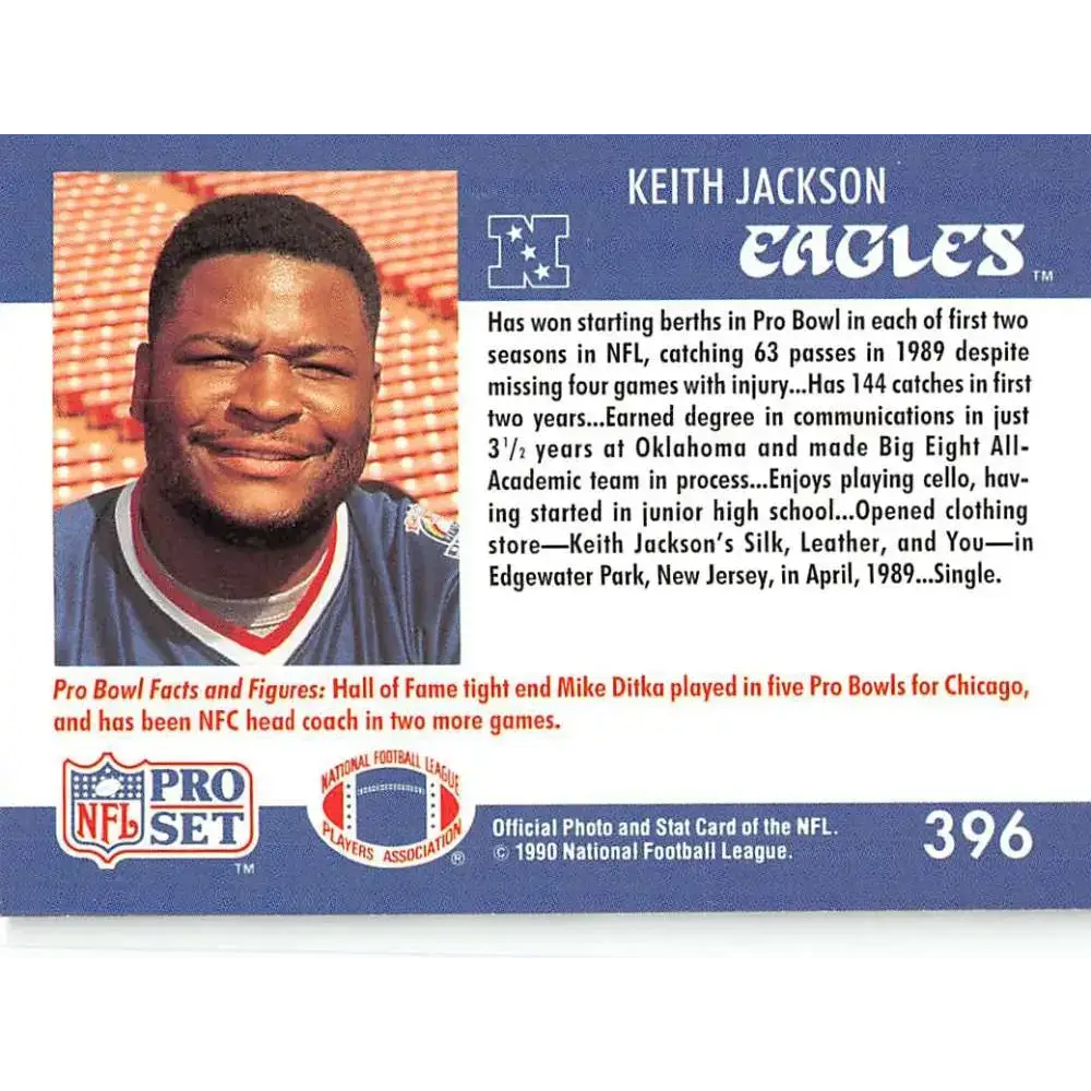 1990 Pro Set #396 Keith Jackson NM-MT Philadelphia Eagles Football Card - Football Card Single