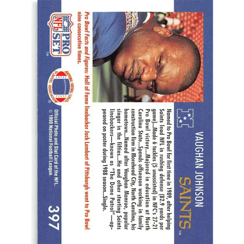 1990 Pro Set #397 Vaughan Johnson NM-MT New Orleans Saints Football Card - Football Card Single