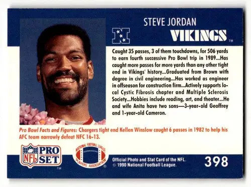 Original gloss Steve Jordan Minnesota Vikings football card from 1990 Pro Set