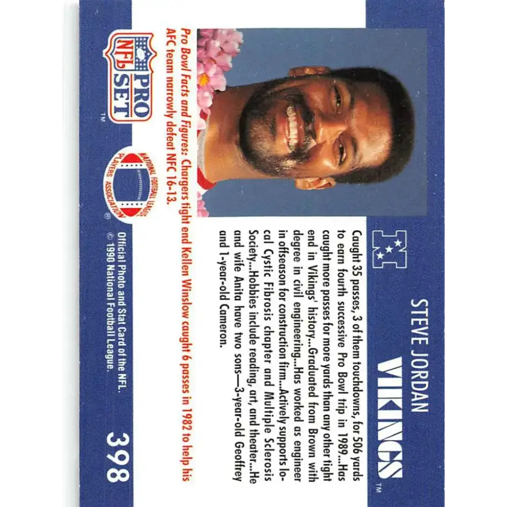 1990 Pro Set #398 Steve Jordan NM-MT Minnesota Vikings Football Card - Football Card Single