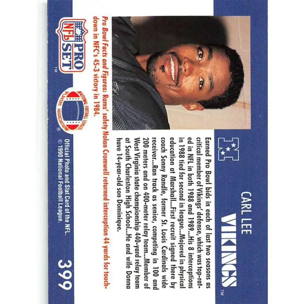1990 Pro Set #399 Carl Lee NM-MT Minnesota Vikings Football Card - Football Card Single