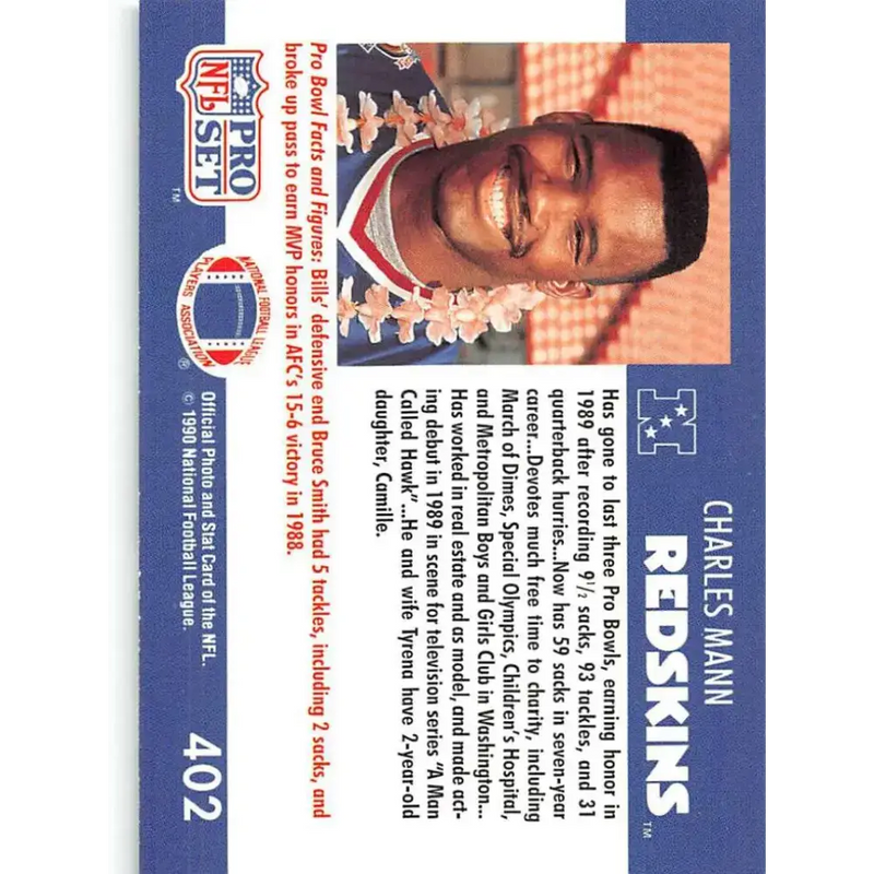 1990 Pro Set #402 Charles Mann NM-MT Washington Redskins Football Card - Football Card Single