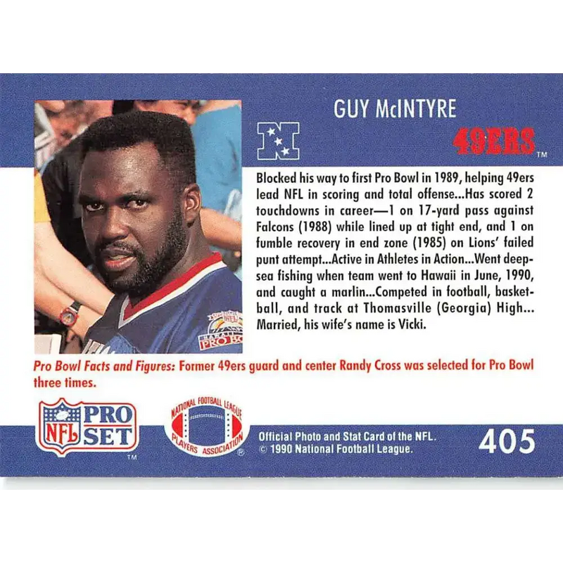 1990 Pro Set #405 Guy McIntyre NM-MT San Francisco 49ers Football Card - Football Card Single