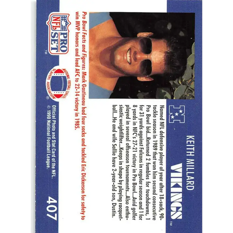 1990 Pro Set #407 Keith Millard NM-MT Minnesota Vikings Football Card - Football Card Single