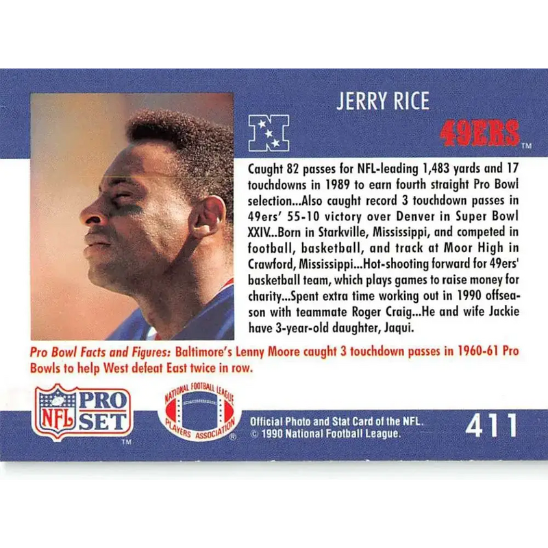 1990 Pro Set #411 Jerry Rice NM-MT San Francisco 49ers Football Card - Football Card Single