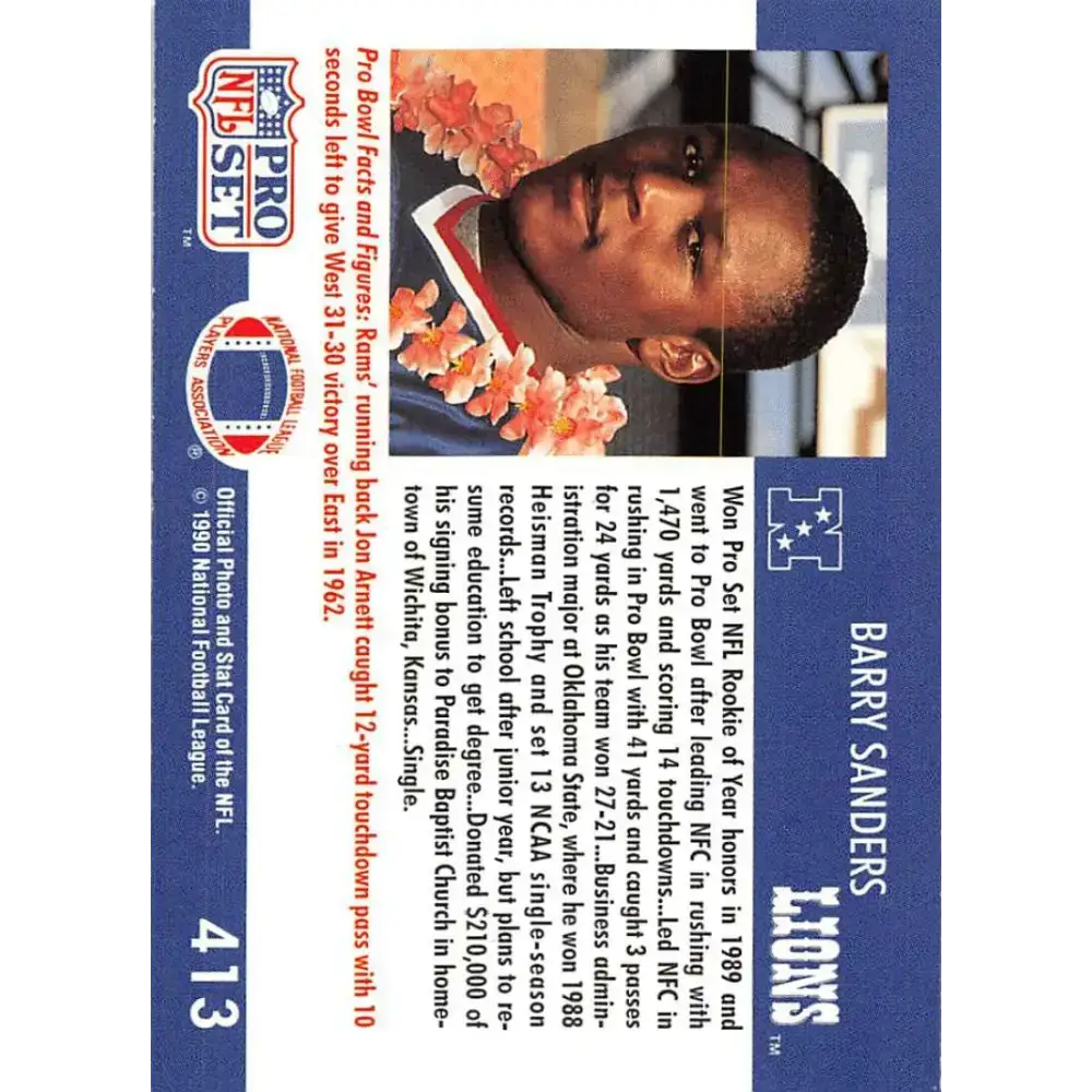 1990 Pro Set #413 Barry Sanders NM-MT Detroit Lions Football Card - Football Card Single