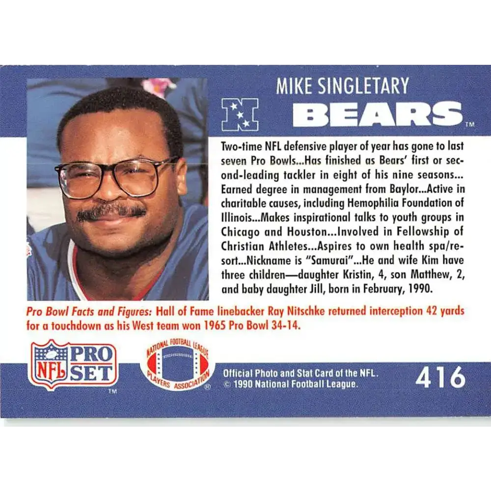 1990 Pro Set #416 Mike Singletary NM-MT Chicago Bears Football Card - Football Card Single