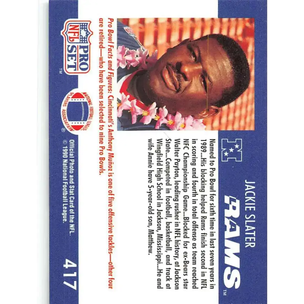 1990 Pro Set #417 Jackie Slater NM-MT Los Angeles Rams Football Card - Football Card Single