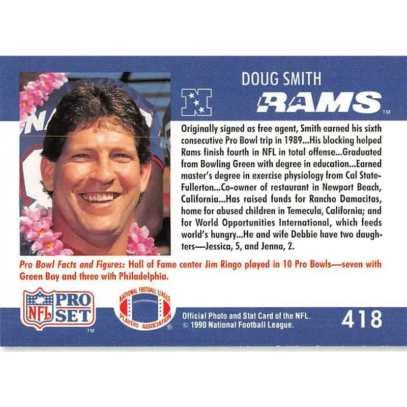 1990 Pro Set #418 Doug Smith NM-MT Los Angeles Rams Football Card - Football Card Single