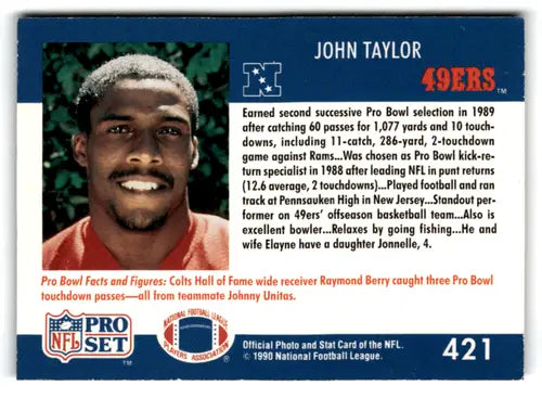 Original gloss Pro Set John Taylor football card from 1990 Pro Set #421