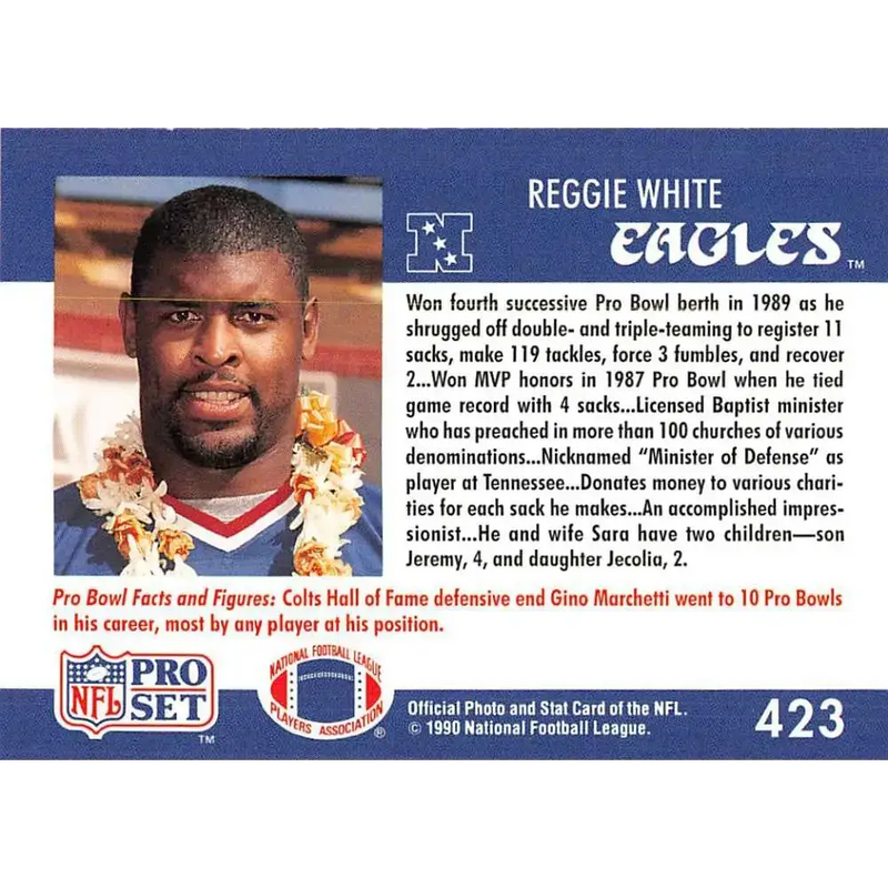 1990 Pro Set #423 Reggie White NM-MT Philadelphia Eagles Football Card - Football Card Single
