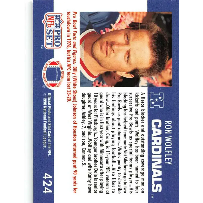 1990 Pro Set #424 Ron Wolfley NM-MT Phoenix Cardinals Football Card - Football Card Single