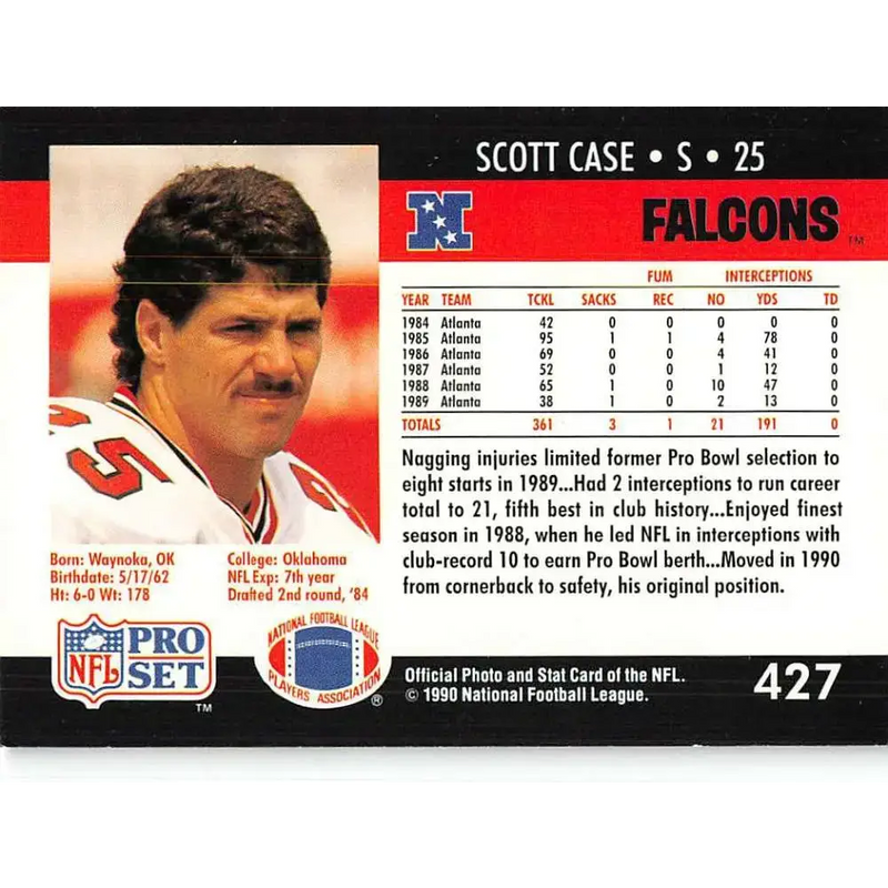 1990 Pro Set #427 Scott Case NM-MT Atlanta Falcons Football Card - Football Card Single