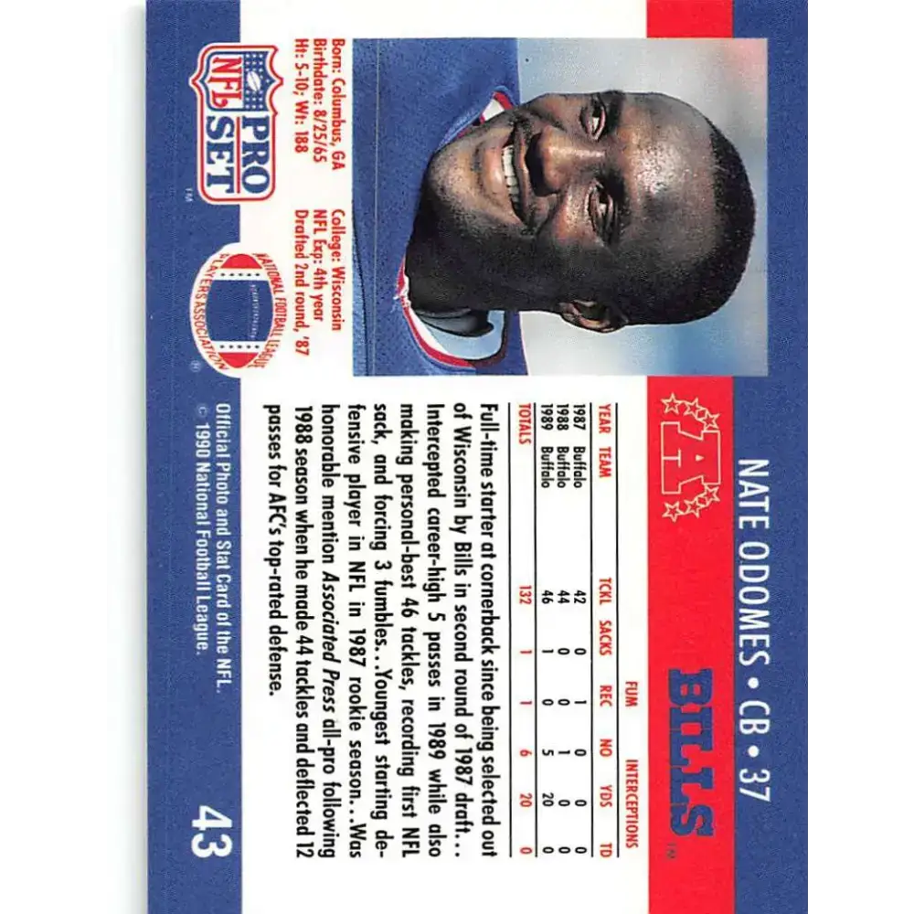 1990 Pro Set #43 Nate Odomes NM-MT RC Rookie Buffalo Bills Football Card - Football Card Single