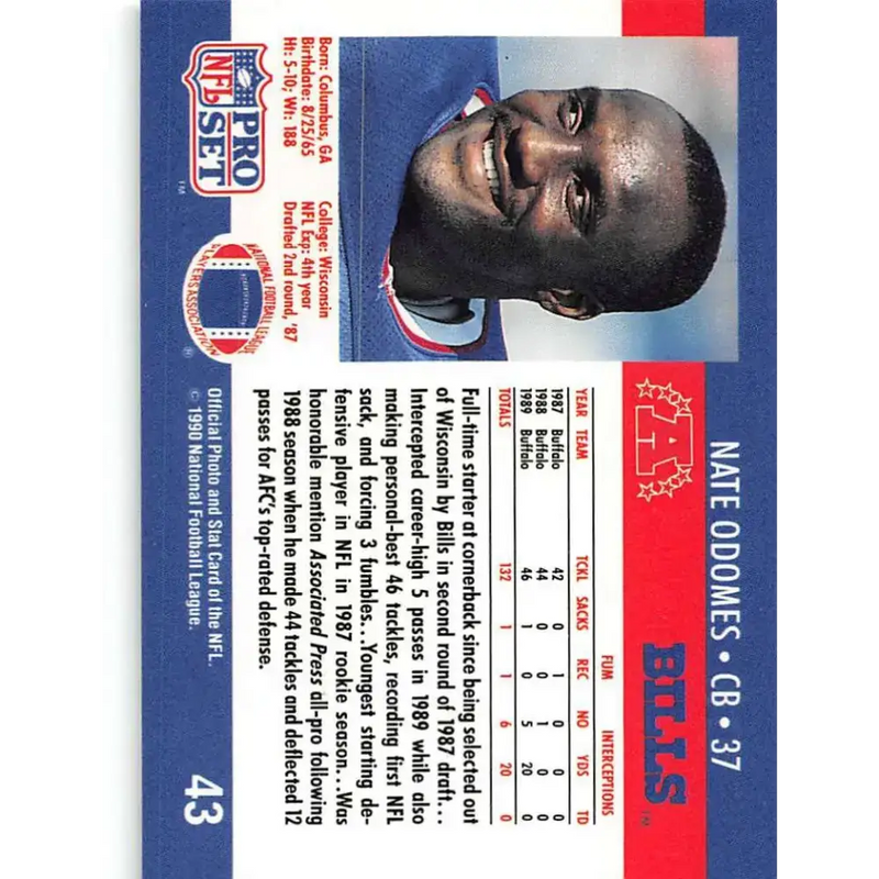 1990 Pro Set #43 Nate Odomes NM-MT RC Rookie Buffalo Bills Football Card - Football Card Single