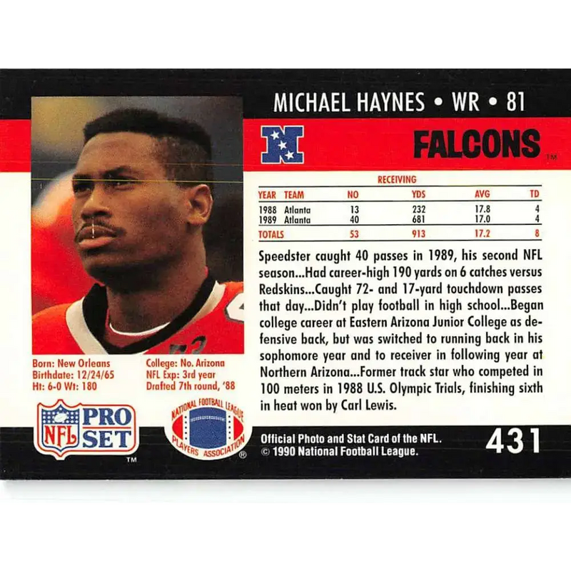 1990 Pro Set #431 Michael Haynes NM-MT RC Rookie Atlanta Falcons Football Card - Football Card Single