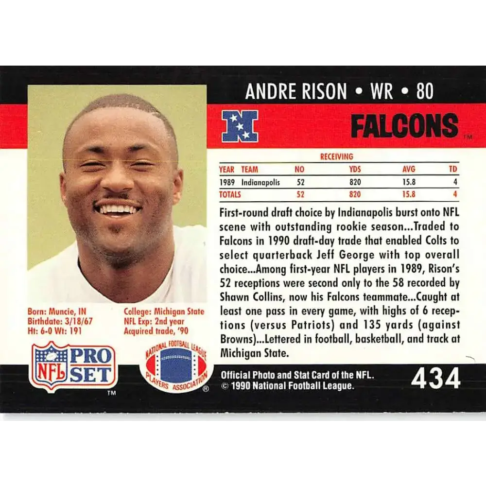 1990 Pro Set #434 Andre Rison NM-MT Atlanta Falcons Football Card - Football Card Single
