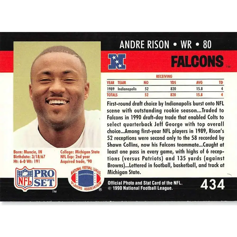 1990 Pro Set #434 Andre Rison NM-MT Atlanta Falcons Football Card - Football Card Single