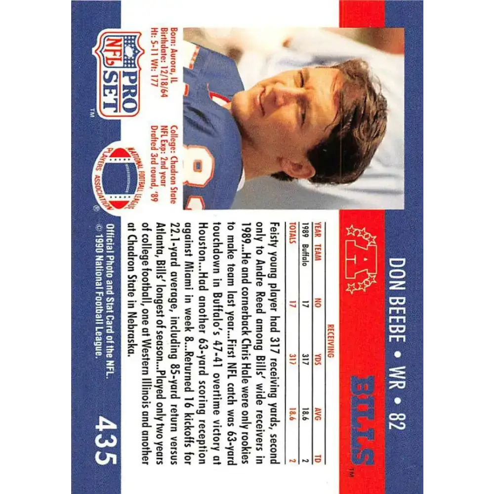 1990 Pro Set #435 Don Beebe NM-MT Buffalo Bills Football Card - Football Card Single