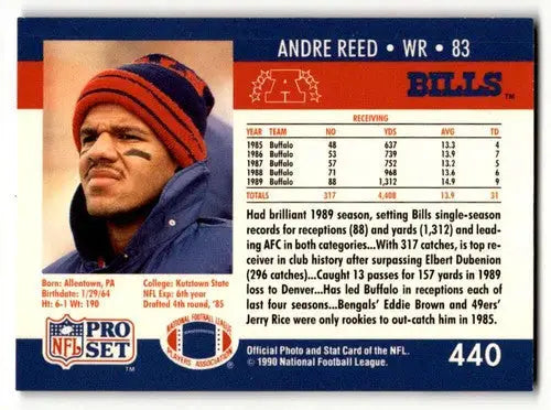 Original gloss Andre Reed Buffalo Bills football card from 1990 Pro Set #440
