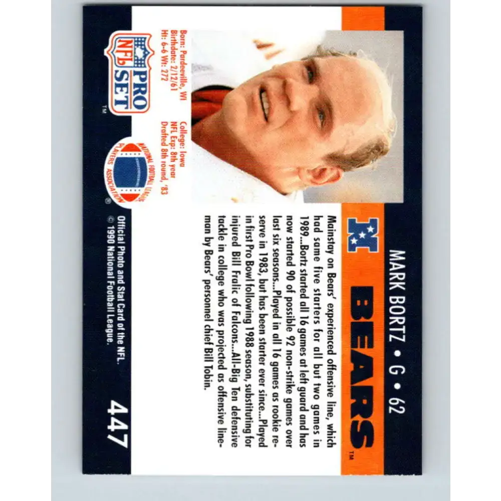 1990 Pro Set #447 Mark Bortz NM-MT RC Rookie Chicago Bears Football Card - Football Card Single