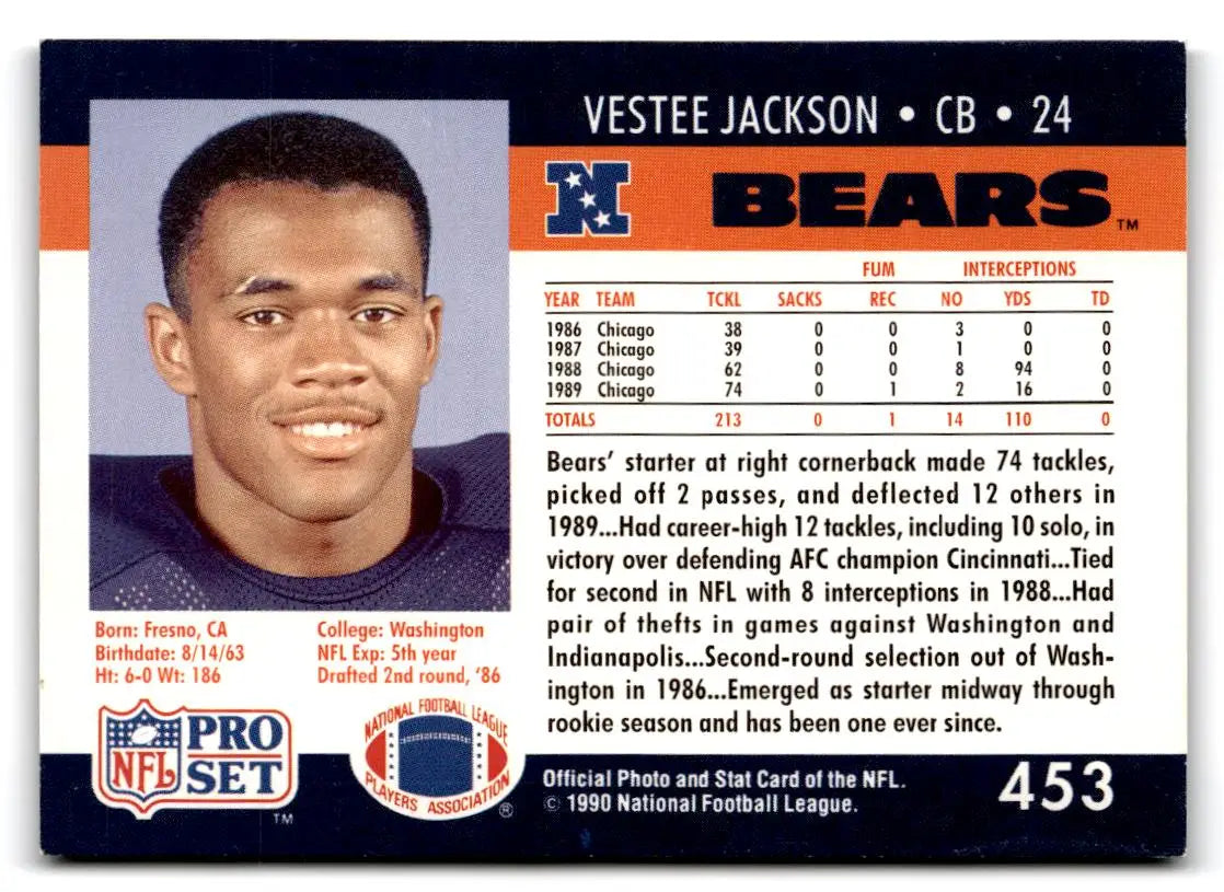 1990 Pro Set #453 Vestee Jackson - Football Card Single