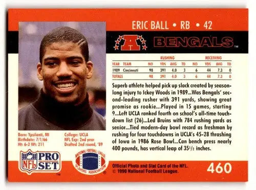 Original gloss of Eric Ball Cincinnati football card from 1990 Pro Set Bengals collection