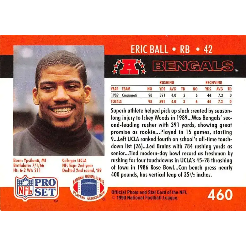 1990 Pro Set #460 Eric Ball NM-MT Cincinnati Bengals Football Card - Football Card Single