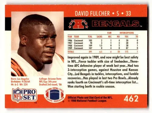 1990 Pro Set #462 David Fulcher Cincinnati Bengals Football Cards EX ID:60138 - Football Card Single