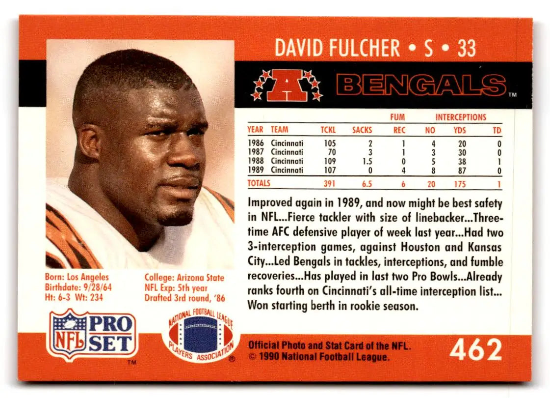 1990 Pro Set #462 David Fulcher - Football Card Single