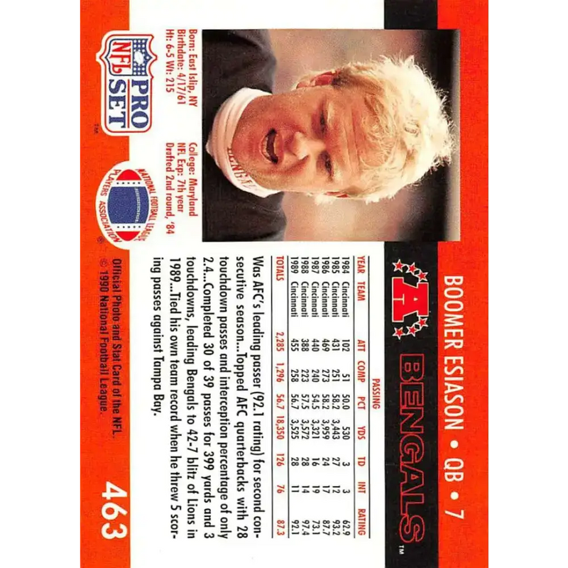 1990 Pro Set #463 Boomer Esiason NM-MT Cincinnati Bengals Football Card - Football Card Single