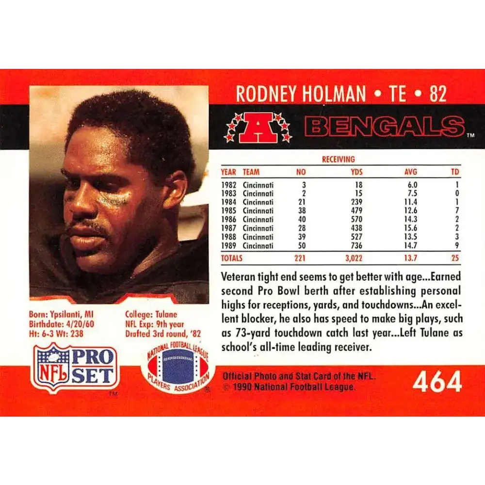 1990 Pro Set #464 Rodney Holman NM-MT Cincinnati Bengals Football Card - Football Card Single