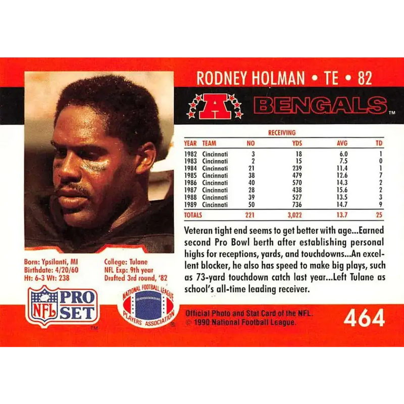 1990 Pro Set #464 Rodney Holman NM-MT Cincinnati Bengals Football Card - Football Card Single