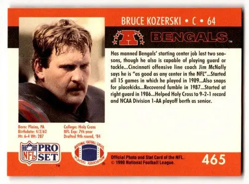 1990 Pro Set #465 Bruce Kozerski Cincinnati Bengals Football Cards E ID:60152 - Football Card Single