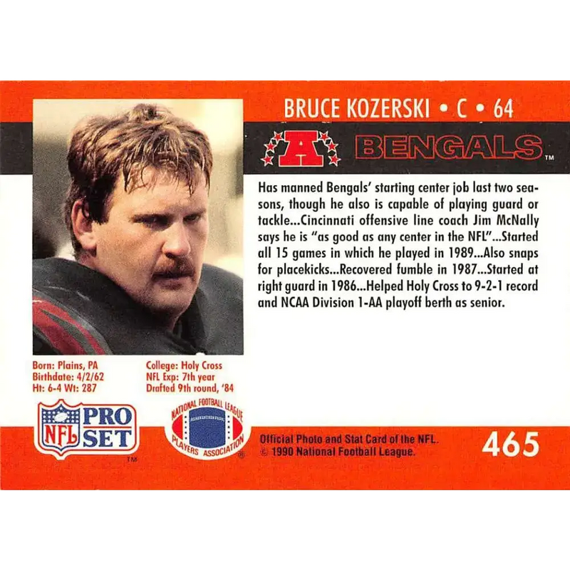 1990 Pro Set #465 Bruce Kozerski NM-MT Cincinnati Bengals Football Card - Football Card Single