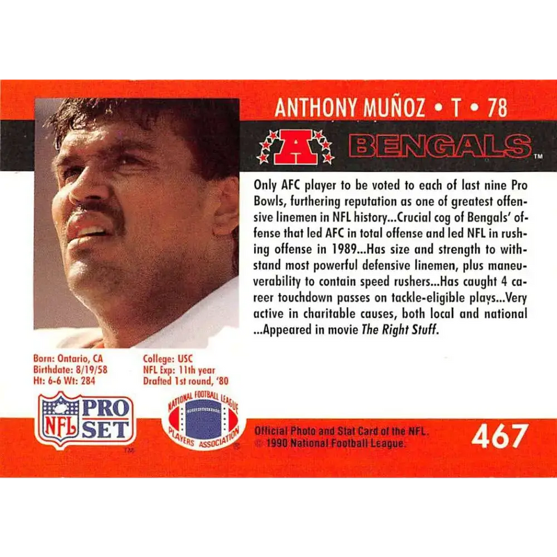 1990 Pro Set #467 Anthony MuÃ±oz NM-MT Cincinnati Bengals Football Card - Football Card Single