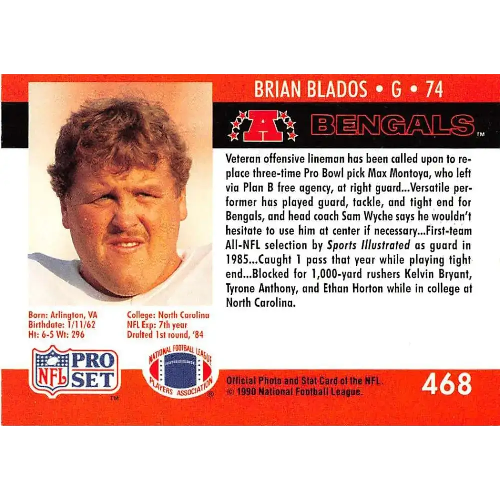 1990 Pro Set #468 Brian Blados NM-MT Cincinnati Bengals Football Card - Football Card Single