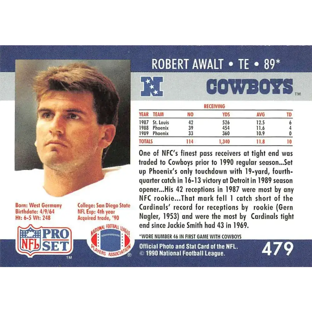1990 Pro Set #479 Robert Awalt NM-MT Dallas Cowboys Football Card - Football Card Single