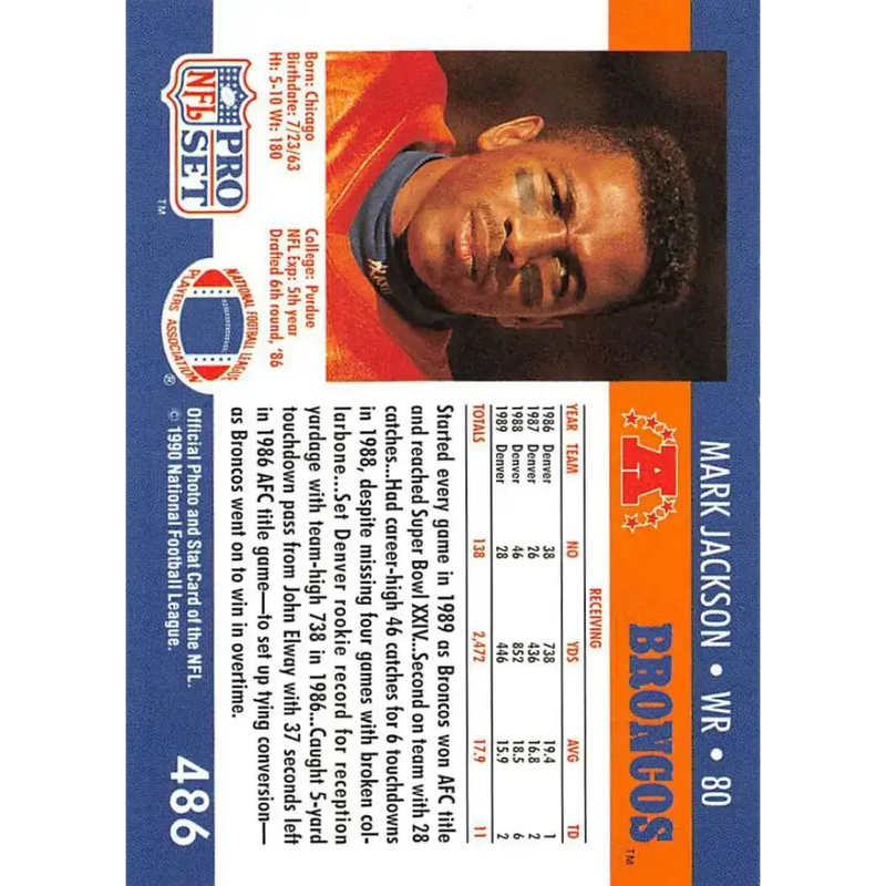1990 Pro Set #486 Mark Jackson NM-MT Denver Broncos Football Card - Football Card Single
