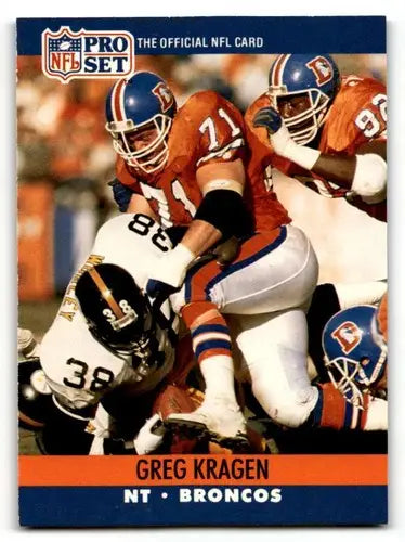 Original gloss Greg Kragen Denver Broncos football card from 1990 Pro Set #487