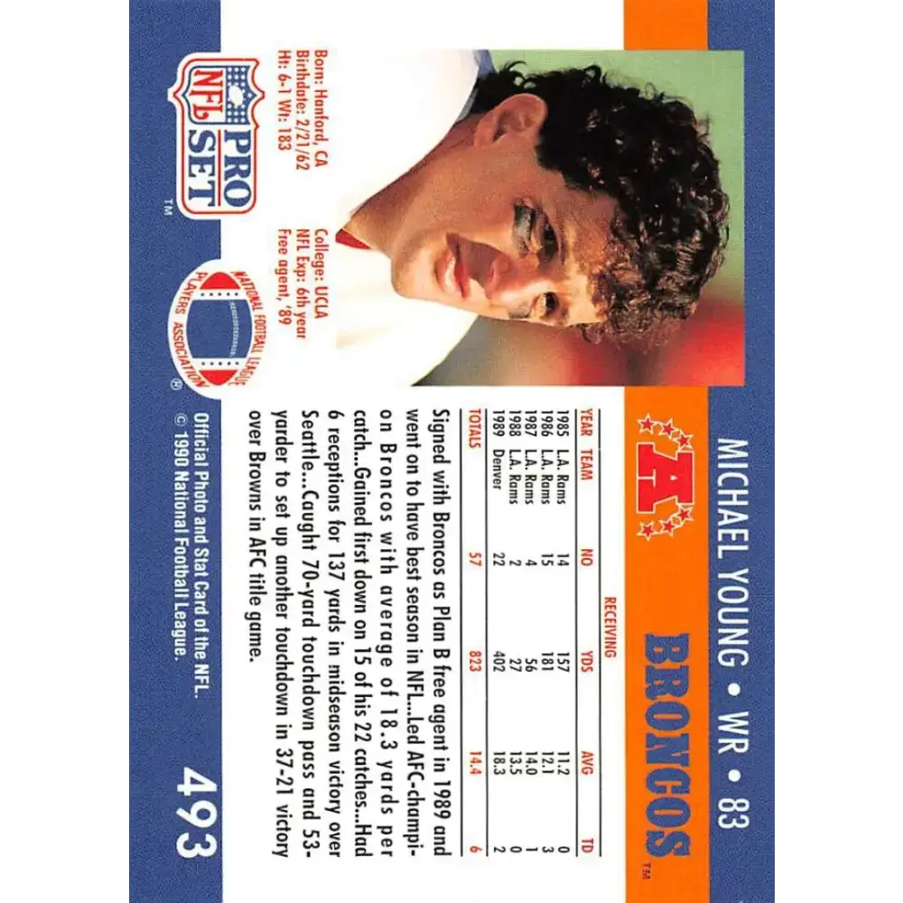 1990 Pro Set #493 Michael Young NM-MT RC Rookie Denver Broncos Football Card - Football Card Single