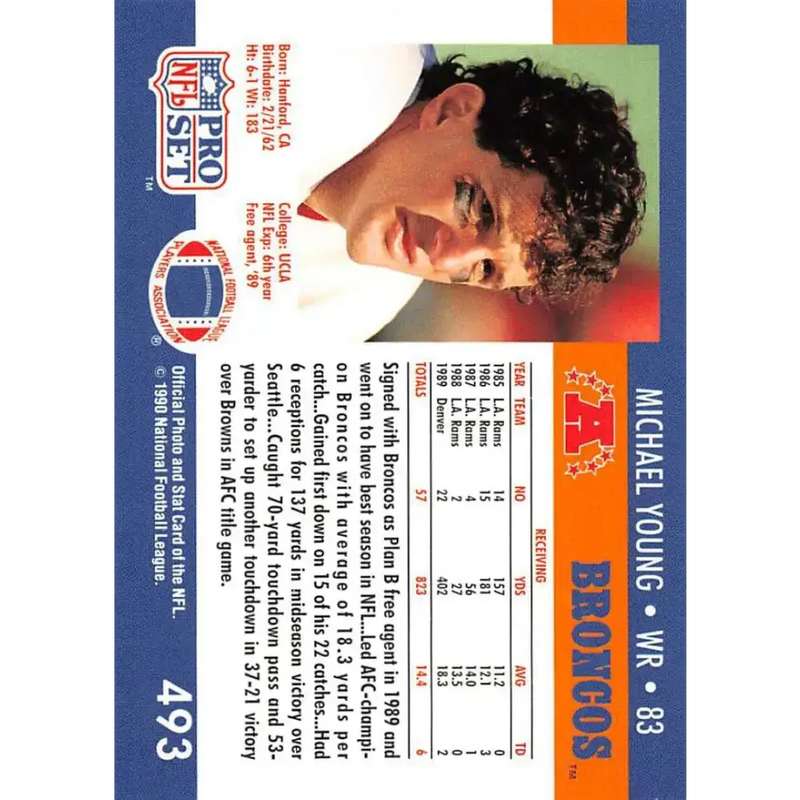1990 Pro Set #493 Michael Young NM-MT RC Rookie Denver Broncos Football Card - Football Card Single