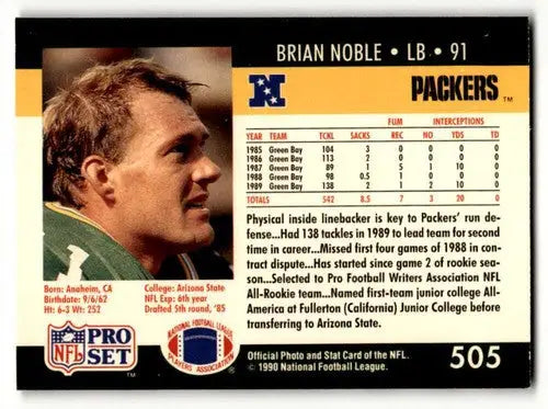 Original gloss Green Bay Packers Brian Noble football card from 1990 Pro Set