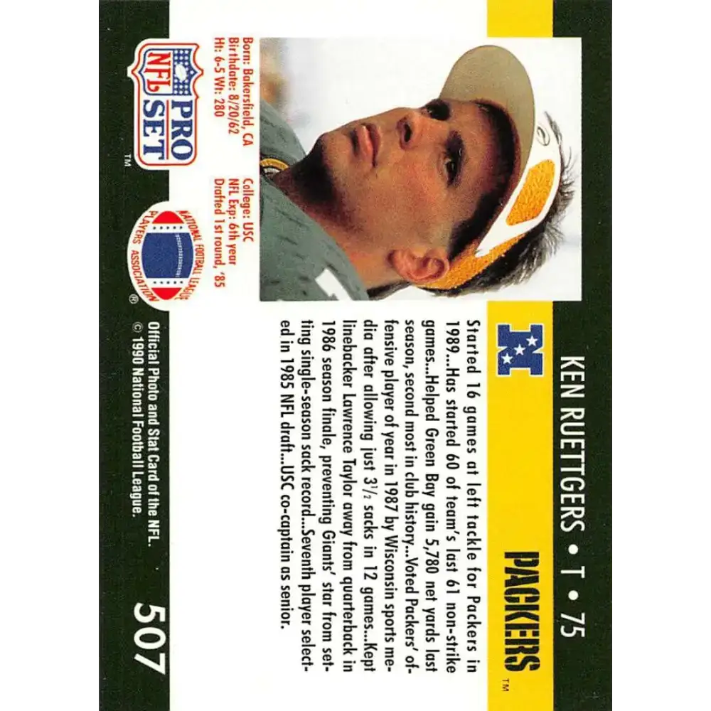 1990 Pro Set #507 Ken Ruettgers NM-MT Green Bay Packers Football Card - Football Card Single
