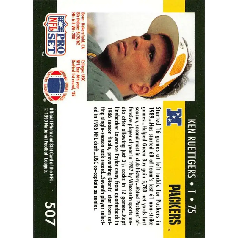 1990 Pro Set #507 Ken Ruettgers NM-MT Green Bay Packers Football Card - Football Card Single