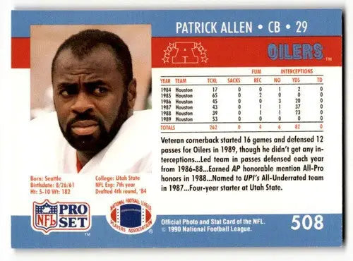 Original gloss Patrick Allen Houston football card from 1990 Pro Set Houston Oilers