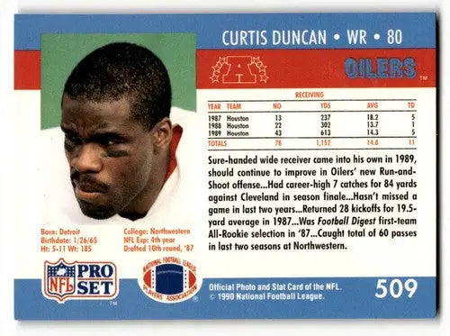 Original gloss Curtis Duncan Houston football card from 1990 Pro Set Houston Oilers