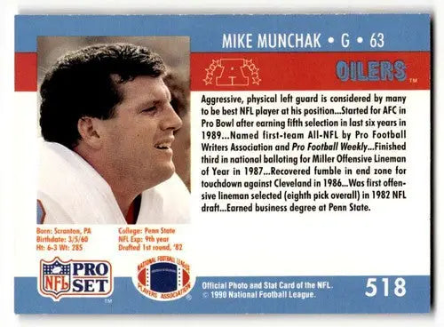 Original gloss Mike Munchak Houston football card from 1990 Pro Set Houston Oilers