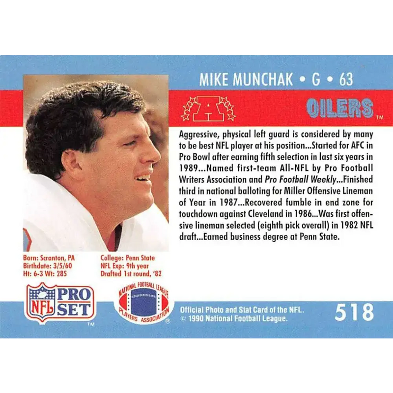 1990 Pro Set #518 Mike Munchak NM-MT Houston Oilers Football Card - Football Card Single