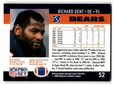1990 Pro Set #52 Richard Dent - Football Card Single
